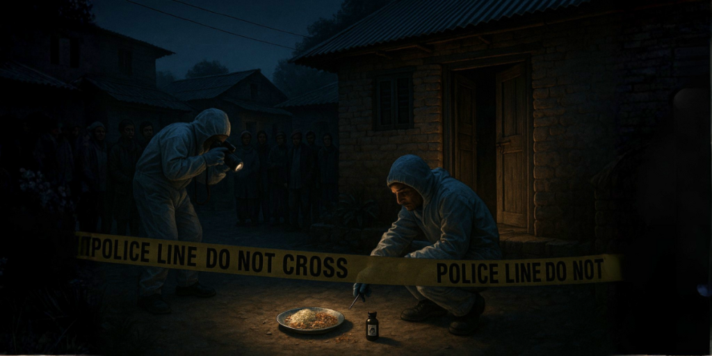 मोरङ बेलबारीमा विष मिसाएर हत्या प्रकरणको अनुसन्धान गर्दै प्रहरी