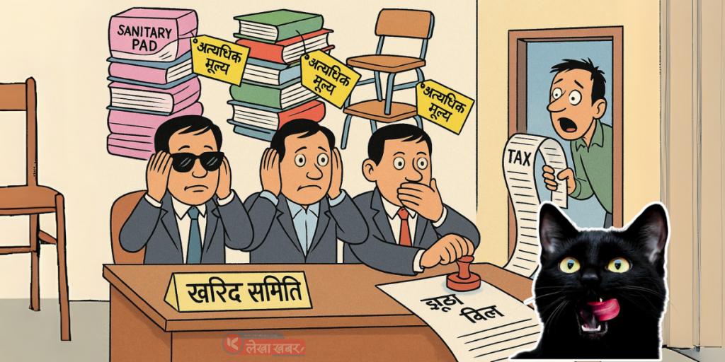 नेपालमा सार्वजनिक खरिद प्रणालीमा भ्रष्टाचार र अपारदर्शिता देखाउँदै सरकारी निकायमा देखिएको अनियमितताको दृश्य
