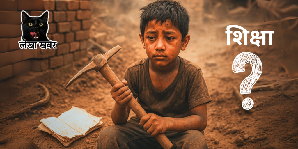 निर्माणस्थलमा काम गरिरहेका बालबालिका, किताबको सट्टा गैंती समातेका