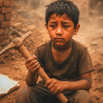 निर्माणस्थलमा काम गरिरहेका बालबालिका, किताबको सट्टा गैंती समातेका