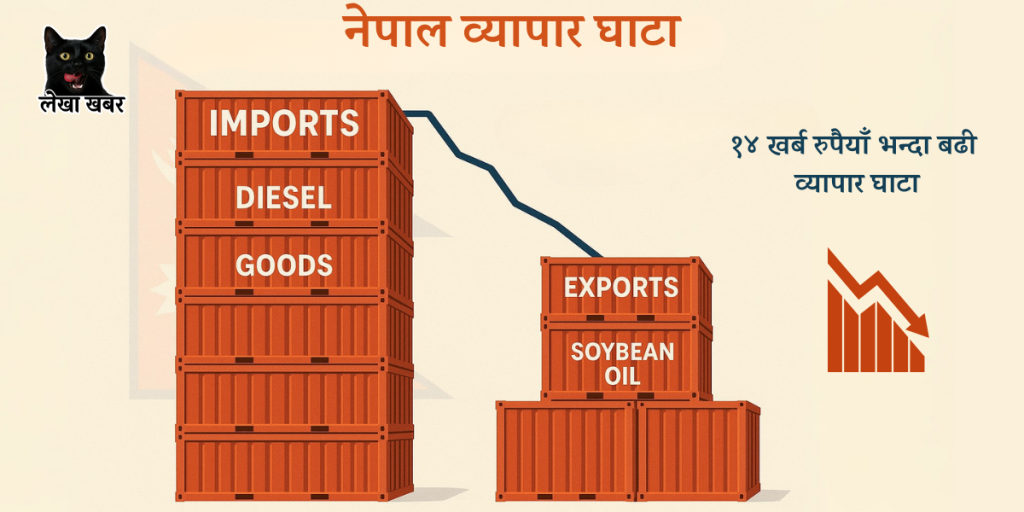 नेपालको व्यापार घाटाको ग्राफ र निर्यात-आयातको तुलनात्मक चित्रण