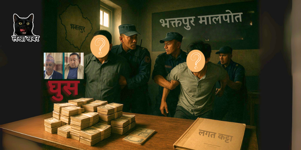 भक्तपुर मालपोत कार्यालयमा अख्तियारले गरेको घुस समातिएको दृश्य