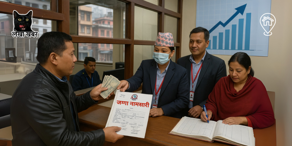 नेपालमा घरजग्गा कारोबारबाट राजस्व संकलन गर्दै कर्मचारीहरू