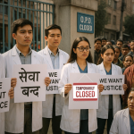 नेपालमा डाक्टरहरूद्वारा सेवा बन्दको विरोध प्रदर्शन, अस्पताल अगाडि पोस्टरसहित डाक्टरहरू