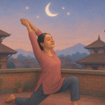 हलुका व्यायाम गरिरहेकी महिला, योग वा हिँडाइको माध्यमबाट निद्रा सुधार गर्ने प्रयास