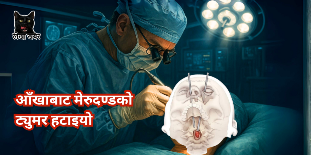 नेउरो सर्जरीमा आँखाबाट ट्युमर हटाउने दृश्य, न्यूनतम चिरफार विधि