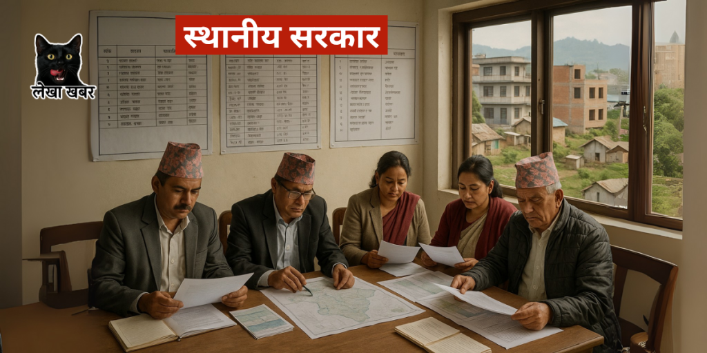 नेपाली गाउँपालिका अफिसमा योजनाको समीक्षा गरिरहेका अधिकारीहरू