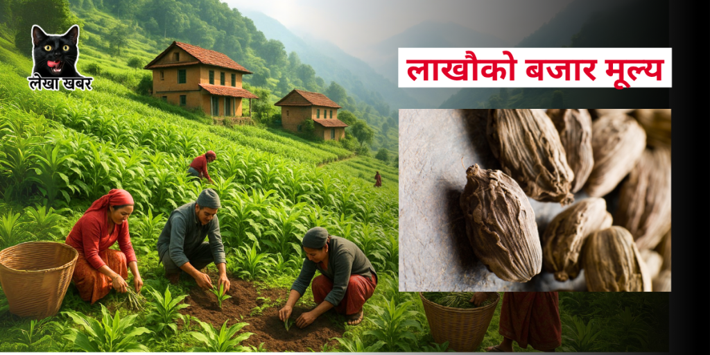 नेपालमा अलैँचीको बगैँचामा काम गरिरहेका किसान