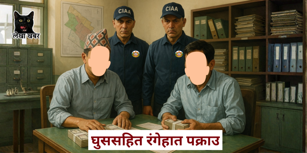 वीरगञ्जमा नापी सर्भेक्षक र सहयोगी एक लाख घुससहित अख्तियारद्वारा पक्राउ