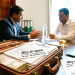 लघु बीमा लाइसेन्स वितरणमा 'सेटिङ' र 'कोटा' खुलासा गर्ने नेपाली कागजात र ब्रिफकेशमा नेपाली नोटहरू सहितको सांकेतिक तस्विर