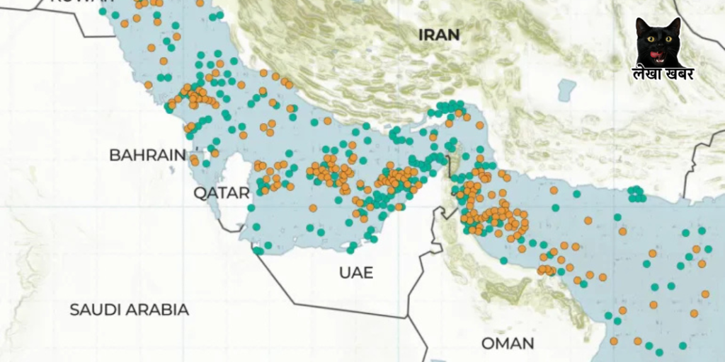 हर्मुज स्ट्रेटमा जहाजमाथि भएको आक्रमण र समुद्री मार्गको नक्सा - लेखा खबर
