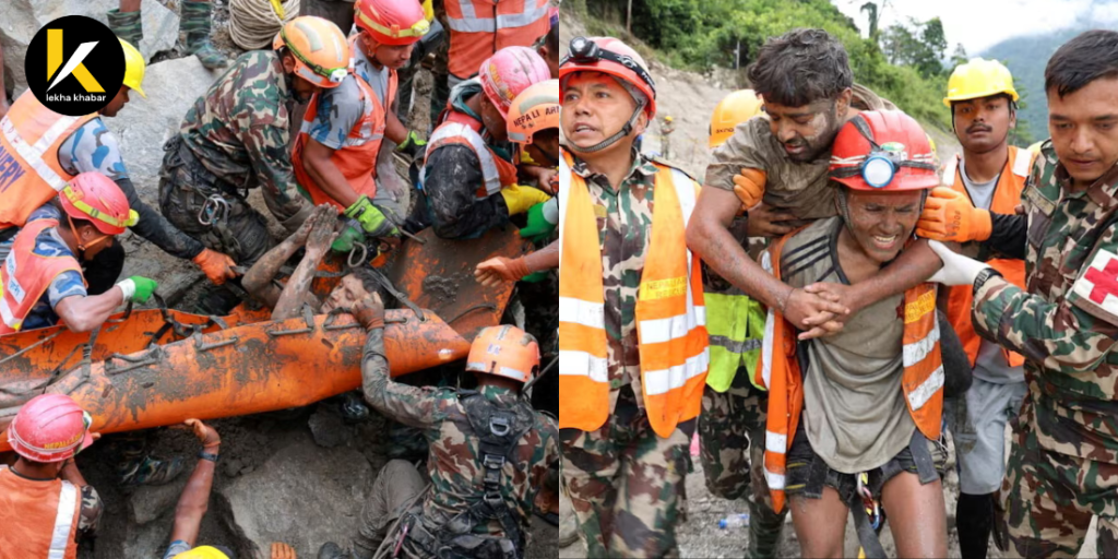 नेपालको बाढीपछि जलविद्युत् आयोजनाको सुरुङबाट नौ दिनपछि उद्धार गरिँदै गरेका दुई कामदार